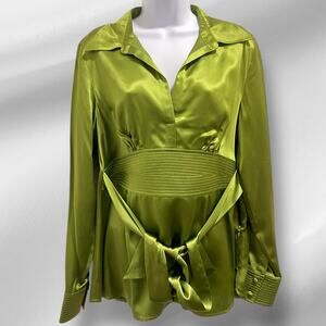 INC International Concepts Blouse Womens Sz 12 100% Silk Green 00.1=A0030